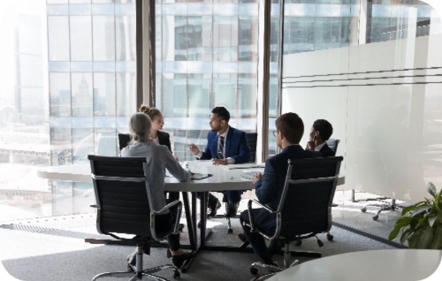 A team meeting in a bright office