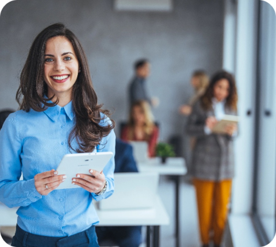 A smiling colleague at work